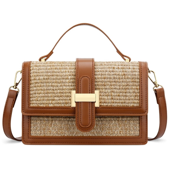 AOUNQ Purses and Handbags for Women, Classic Straw Crossbody Bags with Adjustable Shoulder Strap, Summer Chic Woven Bag(Brown)