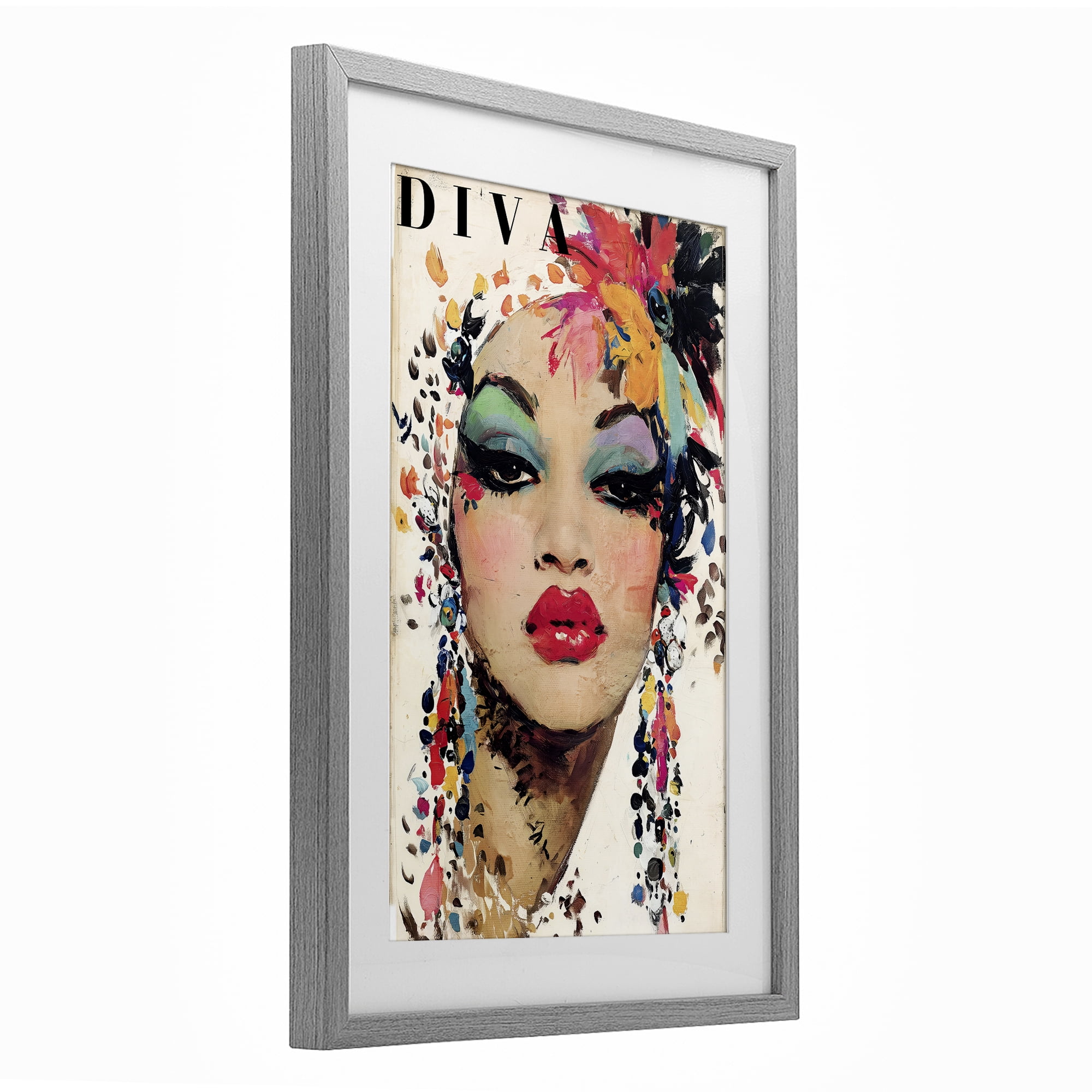 Stupell Industries Diva Fashion Portrait Gray Framed Print Under Glass, design by Annabelle Hall