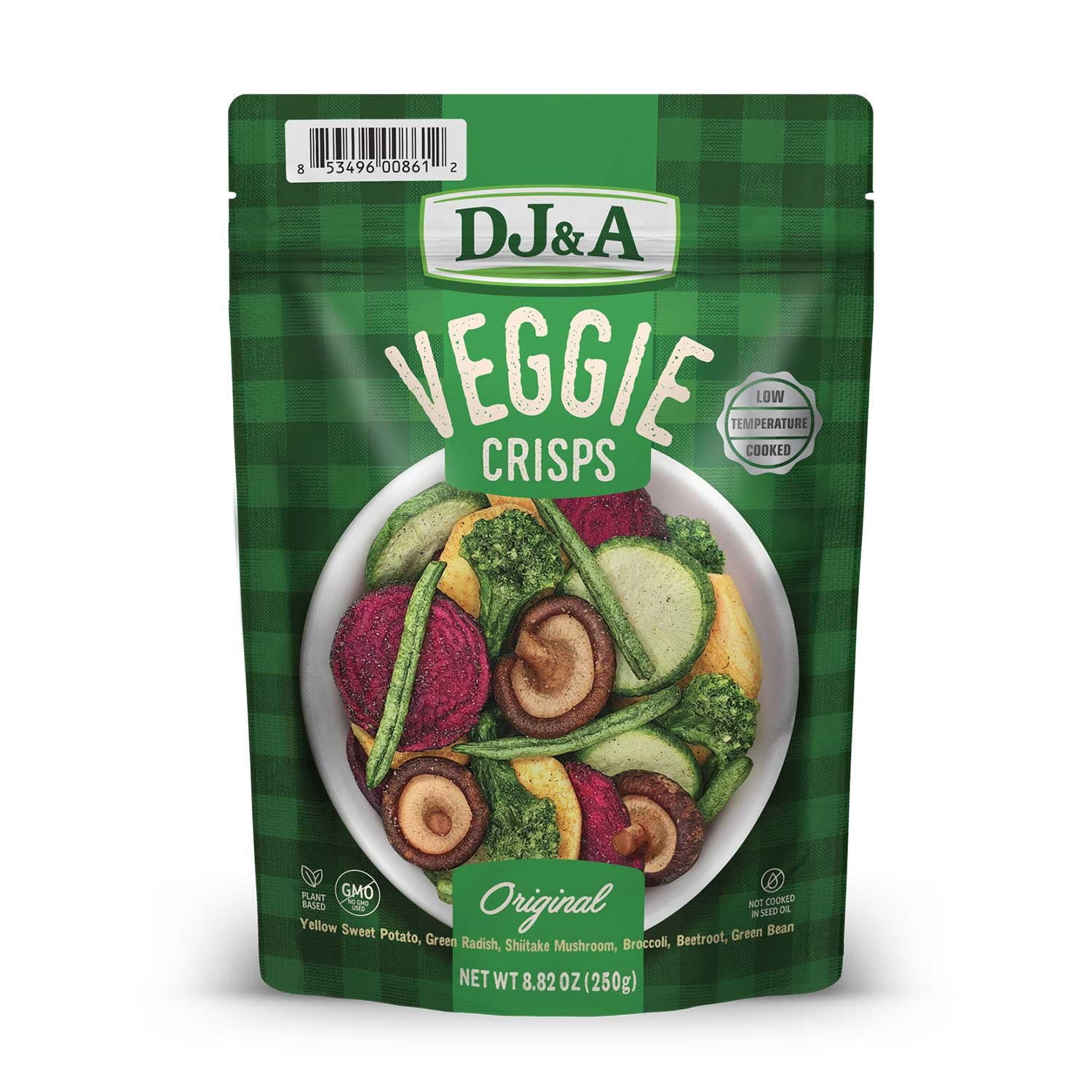 DJ&A Veggie Crisps Original, Healthy Vegetable Chips, 8.8 oz. With White Bowl By OMA