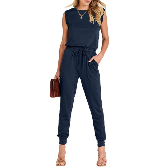 ANRABESS - Overol sin mangas para mujer, estilo casual, elegante, elástico, cuello redondo, conjuntos de una pieza para otoño a la moda 2026, Azul marino, S
