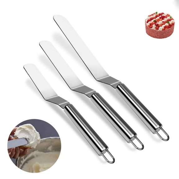 3Size Stainless Steel Icing Spatula,QZS Reusable Cake Scraper,Set of 3 Stainless Steel Cake Icing Spatula for Home Use,Silver