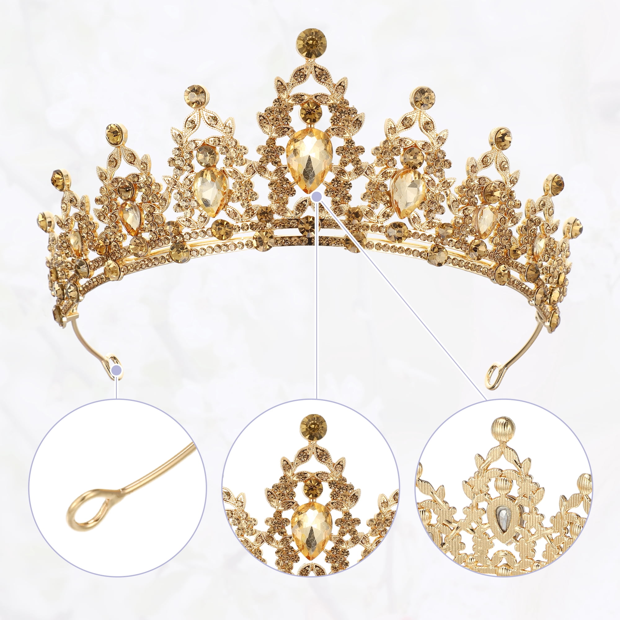 Unique Bargains Women Faux Crystal Queen Crown Tiara Rhinestone Gold Tone Yellow