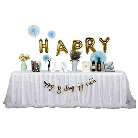 

Solid Color Table Skirt With Starry Sky Yarn Wrinkle Free Ice Silk Table Skirt Table Skirt For Wedding Birthday Halloween Christmas Banquet Champagne -AU-1x0.75m