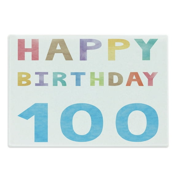 100th Birthday Cutting Board, Very Old Grandparents Birthday Worn Abstract and Vintage Wish Party Image, Decorative Tempered Glass Cutting and Serving Board, Large Size, Multicolor, by Ambesonne