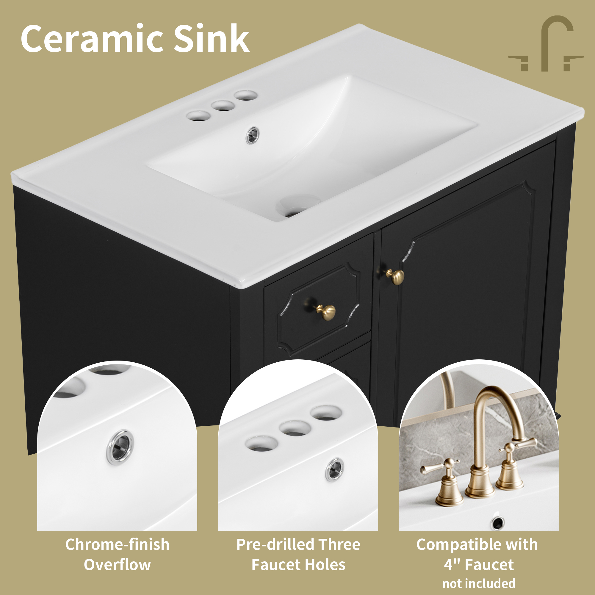 Harper & Bright Designs 30" Bathroom Vanity Sink Combo with Storage , Bathroom Cabinets Freestanding with Drawers and Soft Close Door, Black