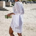 thumbnail image 4 of Cheers US Women's Cover Up White Crochet Hollow Out Tassel Swimsuit Three Quarter Sleeve, 4 of 7