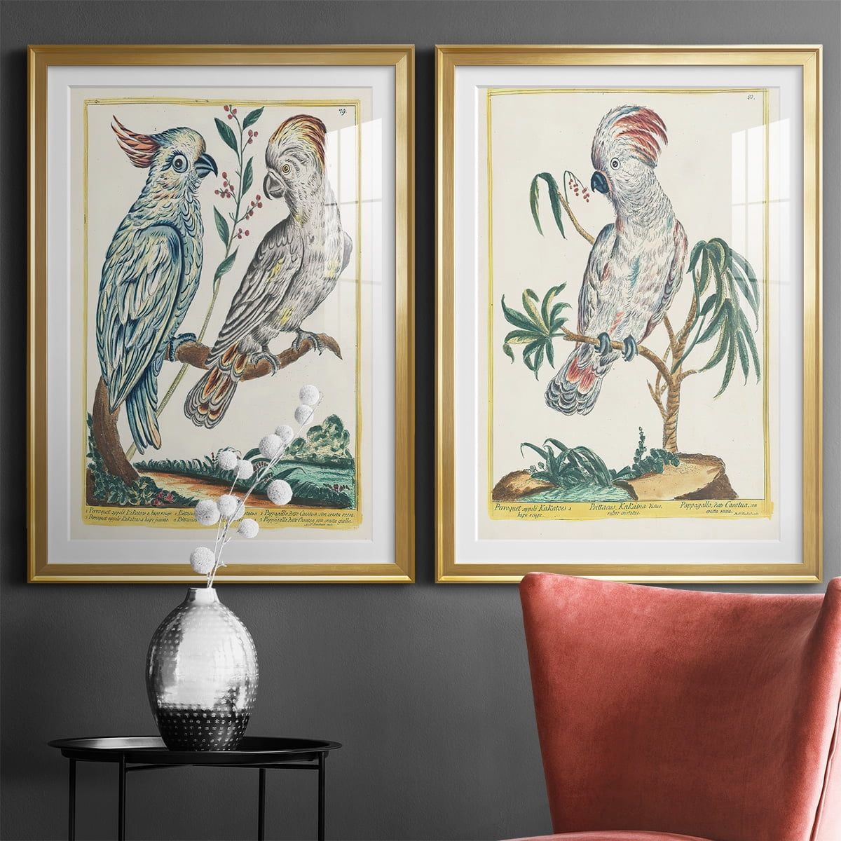 Wexford Home Pastel Birds I Premium Framed Print, 26.5" x 36.5" - Ready to Hang, Gold (Set of 2)