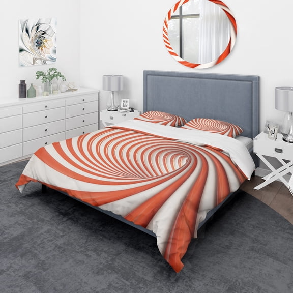 Designart 'Red and White Lined Spiral' Modern & Contemporary Duvet Cover Set