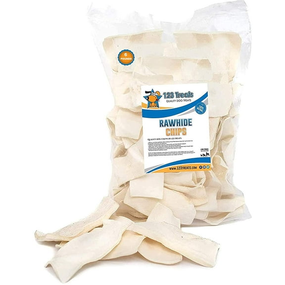 Rawhide Chips chews for dogs (6 Pounds) Delicious Flat Raw Hide long lasting treats for Medium to Large dogs - Quality Bulk Snacks by 123 Treats