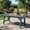Navy Blue, variant on 66.9" Long Outdoor Dining Table for 4-6, HDPE All-Weather Rectangular Table with Umbrella Hole and Triangular Legs,  for Patio, Backyard, Deck, Garden, Brown