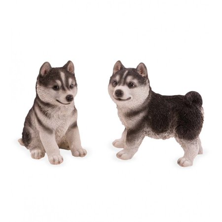 Wind & Weather Lifelike Indoor/Outdoor Siberian Husky Puppy Statues, Set of 2