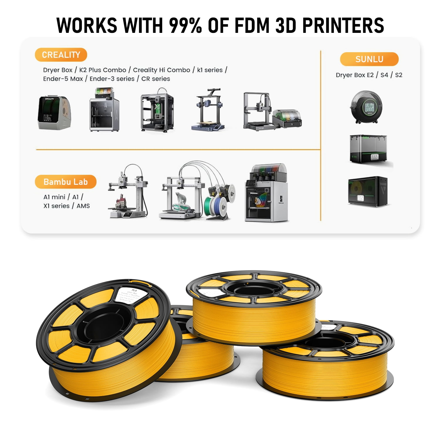 Silk PLA 3D Printer Filament, 3D Printer Filament Bundle 1.1KG 1.75mm, High-speed Printing, Neatly Arranged Lines, for Most FDM 3D Printer Bright Gold