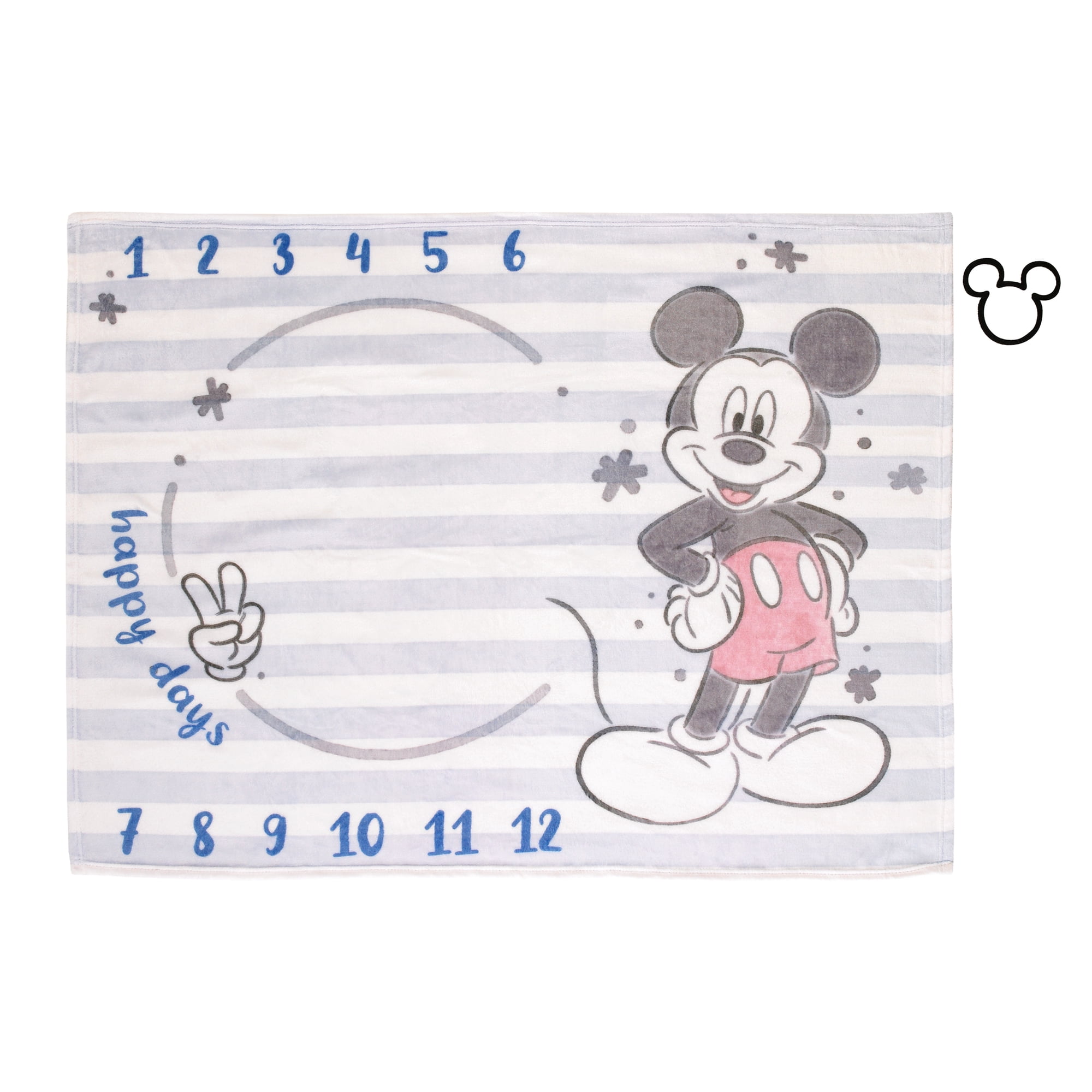 Disney Mickey Mouse Light Blue Super Soft Milestone Baby Blanket