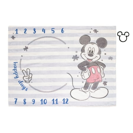 Disney Mickey Mouse Light Blue Super Soft Milestone Baby Blanket
