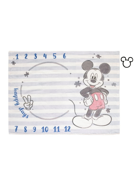Disney Mickey Mouse Light Blue Super Soft Milestone Baby Blanket