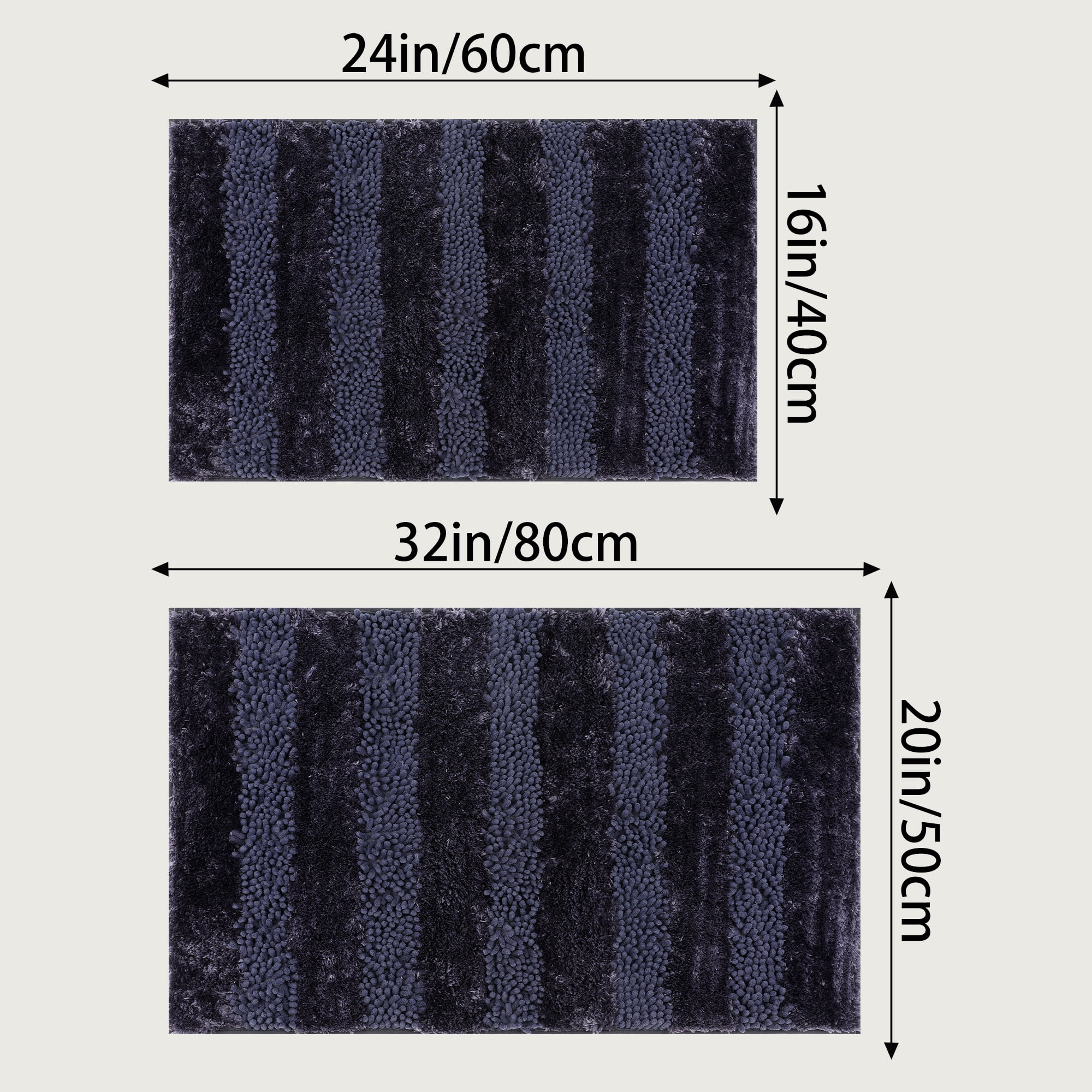 Unique Bargains Striped Bathroom Mat Soft Fluffy Chenille Baths Rugs Dark Blue 20" x 32"