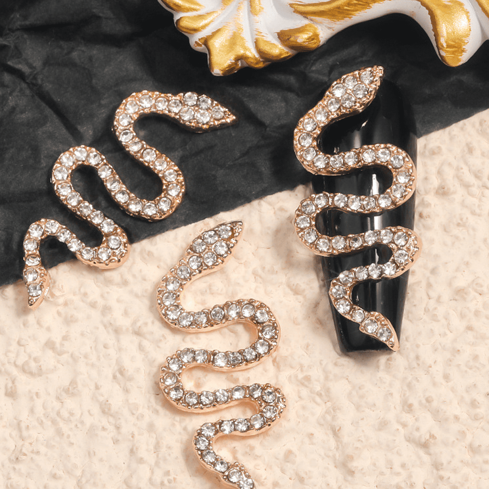 Sohindel Rhinestones for Nails Nail Supplies Nail Diamonds Rhinestones Flatback Charms Snake-shape Embellishment Charms - Black + Gold