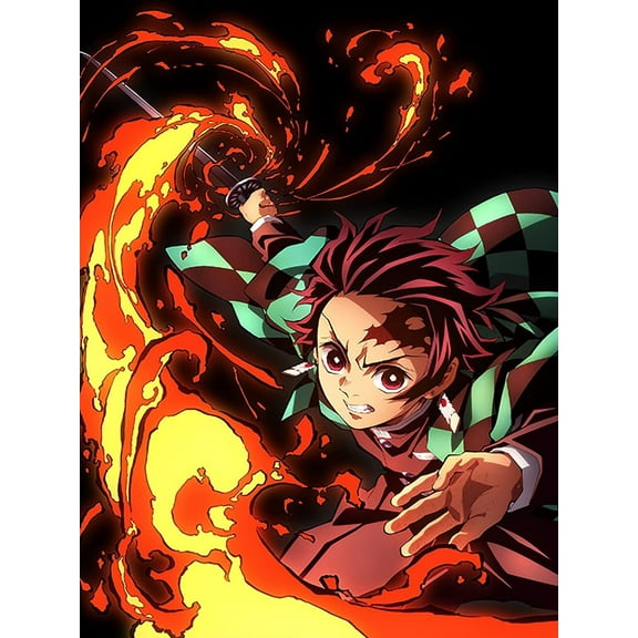 DIY 5D Diamond Painting Kit for Adult Kids Beginner, Demon Slayer Full Drill Round Diamond Embroidery Arts Painting by Number Kit for Relaxation, Home Wall Decor Gift 12x16 inch