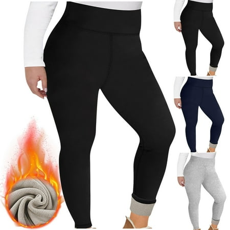 Kvture Fleece Lined Leggings Women Thermal High Waist Yoga Pants Plus Size Tights Winter Workout Leggings Pant Solid Color Slim Fit Soft Legging Navy XXXXL