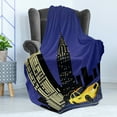 thumbnail image 4 of City Soft Flannel Fleece Throw Blanket, Skyscrapers and Taxi New York Theme American Downtown Scenic Skyline, Cozy Plush for Indoor and Outdoor Use, 50" x 60", Violet Blue Yellow Black, by Ambesonne, 4 of 5