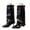 Black, variant on Women's Fold Over Boots Slouch Wide Calf Knee High Boots Pointed Toe Tall Boots, Pull-on, Faux Leather Boots
