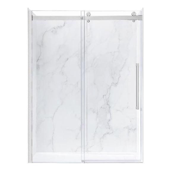 Bel Satin Nickel Alcove Shower Kit Base Walls Door 32" x 60" x 81.5 in.