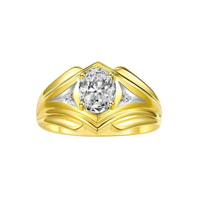 RYLOS Men's Rings Yellow Gold Plated Silver Rings Classic Designer Style 9X7MM Gemstone & Diamond Ring White Topaz April Birthstone Rings For Men Size 11