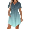 thumbnail image 2 of LADIGASU Women's Summer Dress Casual V Neck Short Sleeve Drawstring Dresses With Pockets, 2 of 9