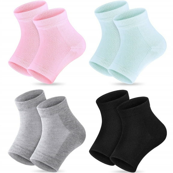 MesaSe 4 PairsSoft Gel Heel Socks Ventilate Open Toe Socks 4 Pairs for Dry Hard Cracked Skin Moisturizing Day Night Care Skin Heel Moisturizing Socks(Pink, Turquoise, Grey & Black)