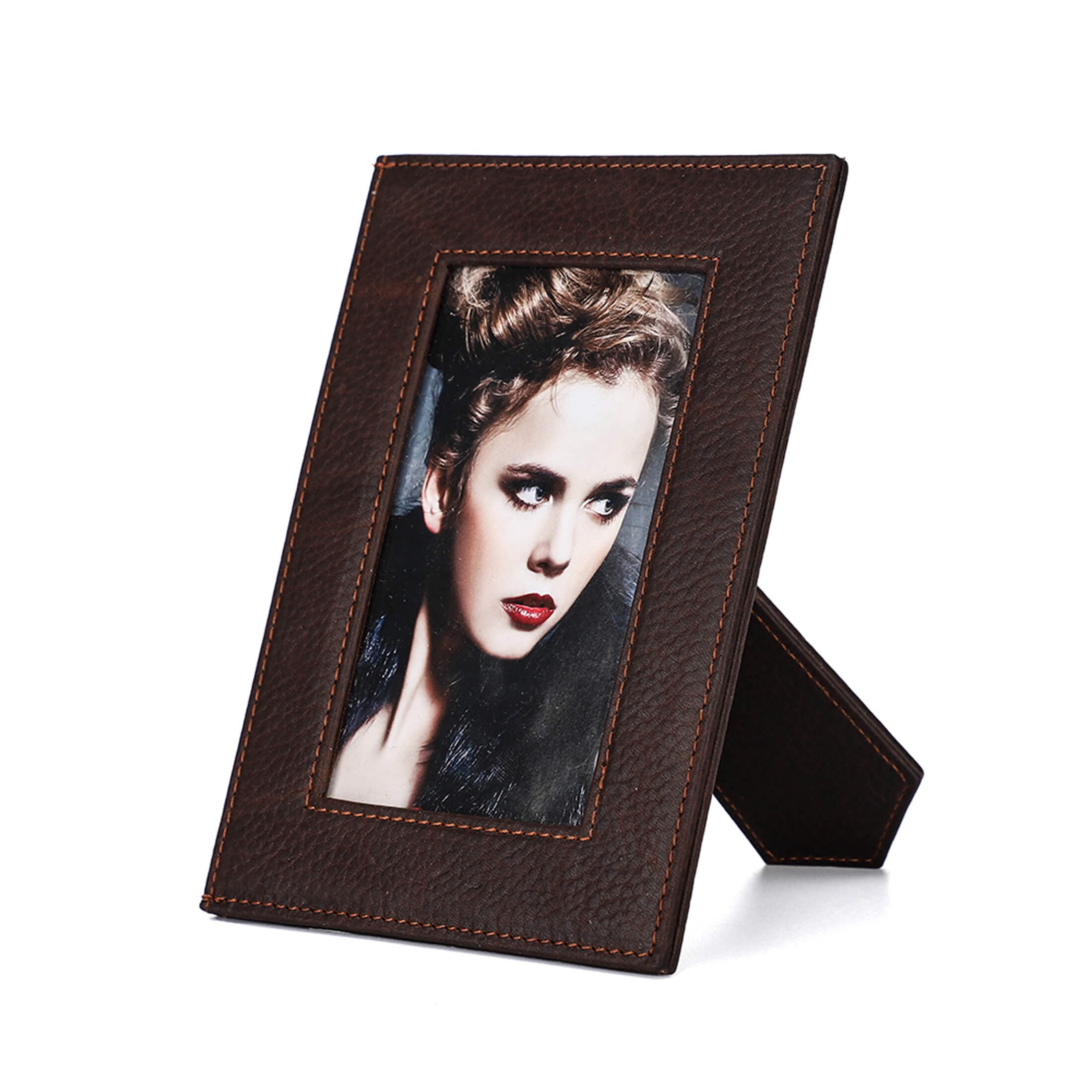 Hiram Genuine Leather 5" x 7"Desktop Photo Frame, Cute Standing Picture Frame, Coffee