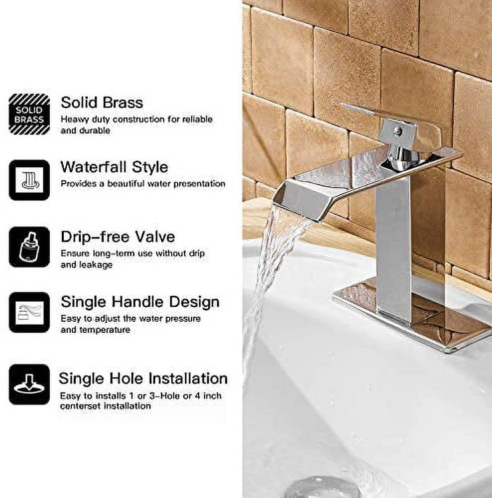 BWE Waterfall 1 Hole Single-Handle Low-Arc Bathroom Faucet in Polished Chrome