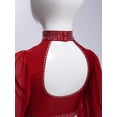 thumbnail image 6 of Lejafay Kids Girls Sparkly Rhinestone Long Sleeve Jazz Dance Crop Tops Figure Skating Shirts Burgundy 6, 6 of 7