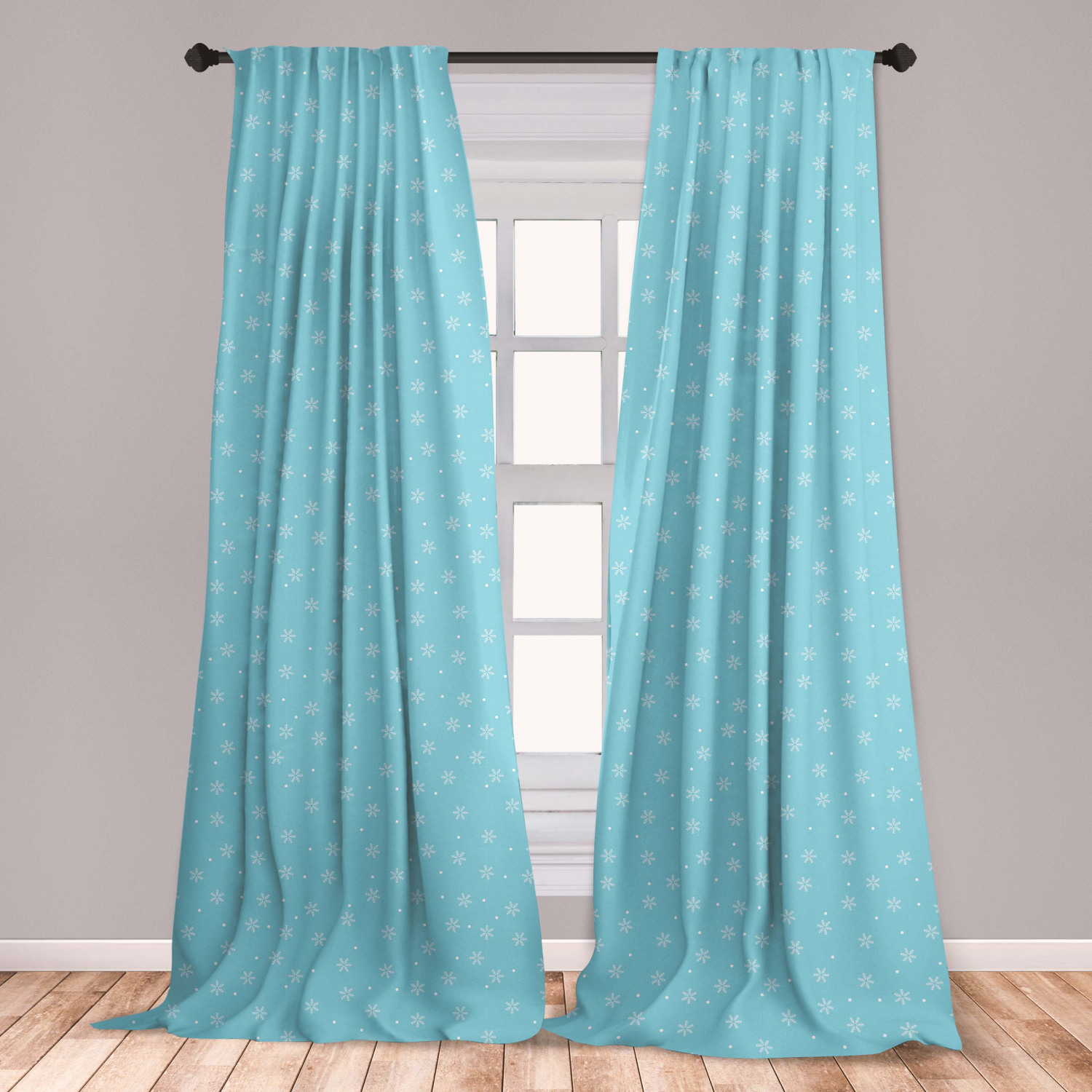 Winter Curtains 2 Panels Set, Soft Snowfall Pattern with Dots on Blue