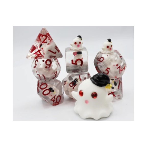 Foam Brain Games Poly Set - Sleepy Ghost w/Red (7) New
