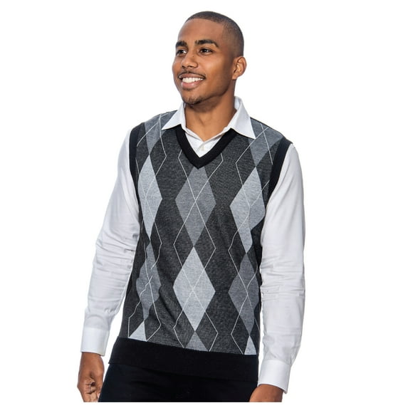 True Rock Men's Argyle V-Neck Sweater Vest (Blk/Charcoal/Grey, Medium)