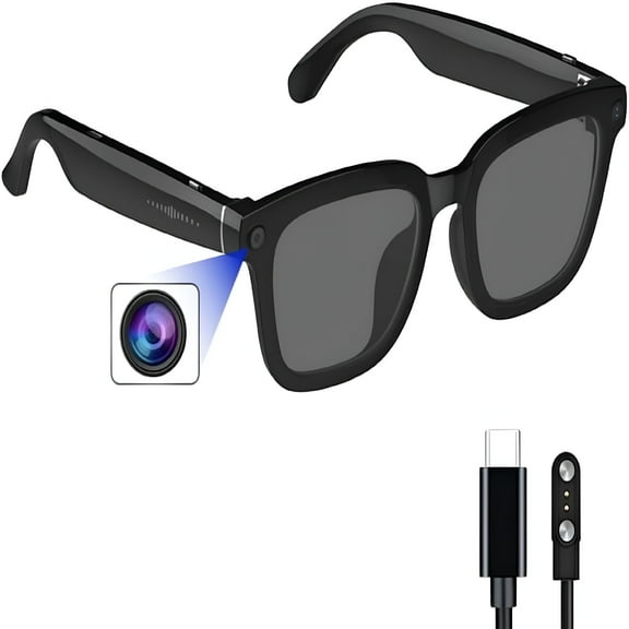 GJX Ai Smart Camera Glasses: Hd 1080P Video Recording and Photo Taking, Translation, Assistant Conversation, Suitable for Outdoor and Indoor, Cycling, Hiking Travel (Black Sunglasses)