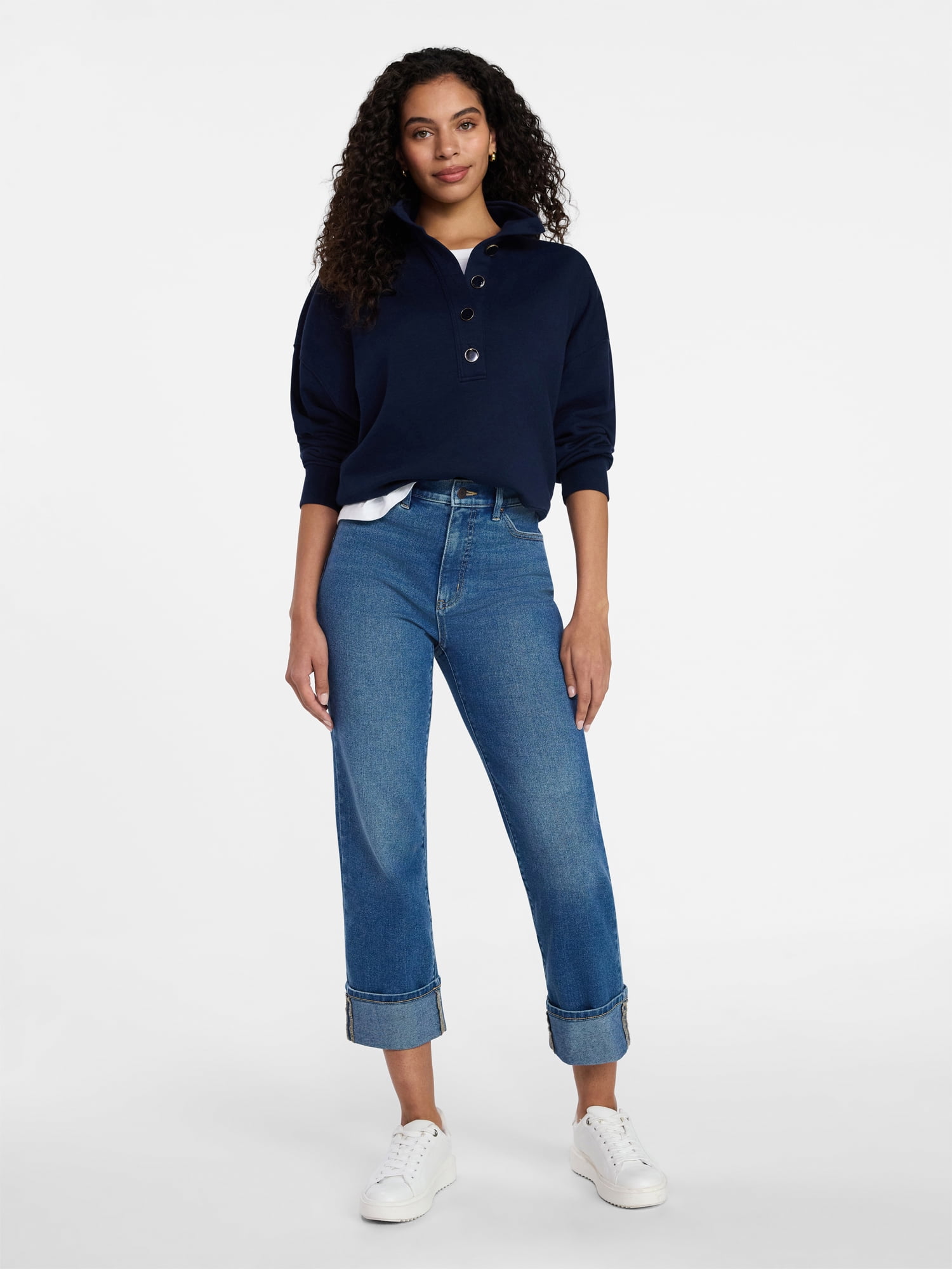 Time and Tru Women's Quarter Button Fleece Top with Long Sleeves, Size XS-4X