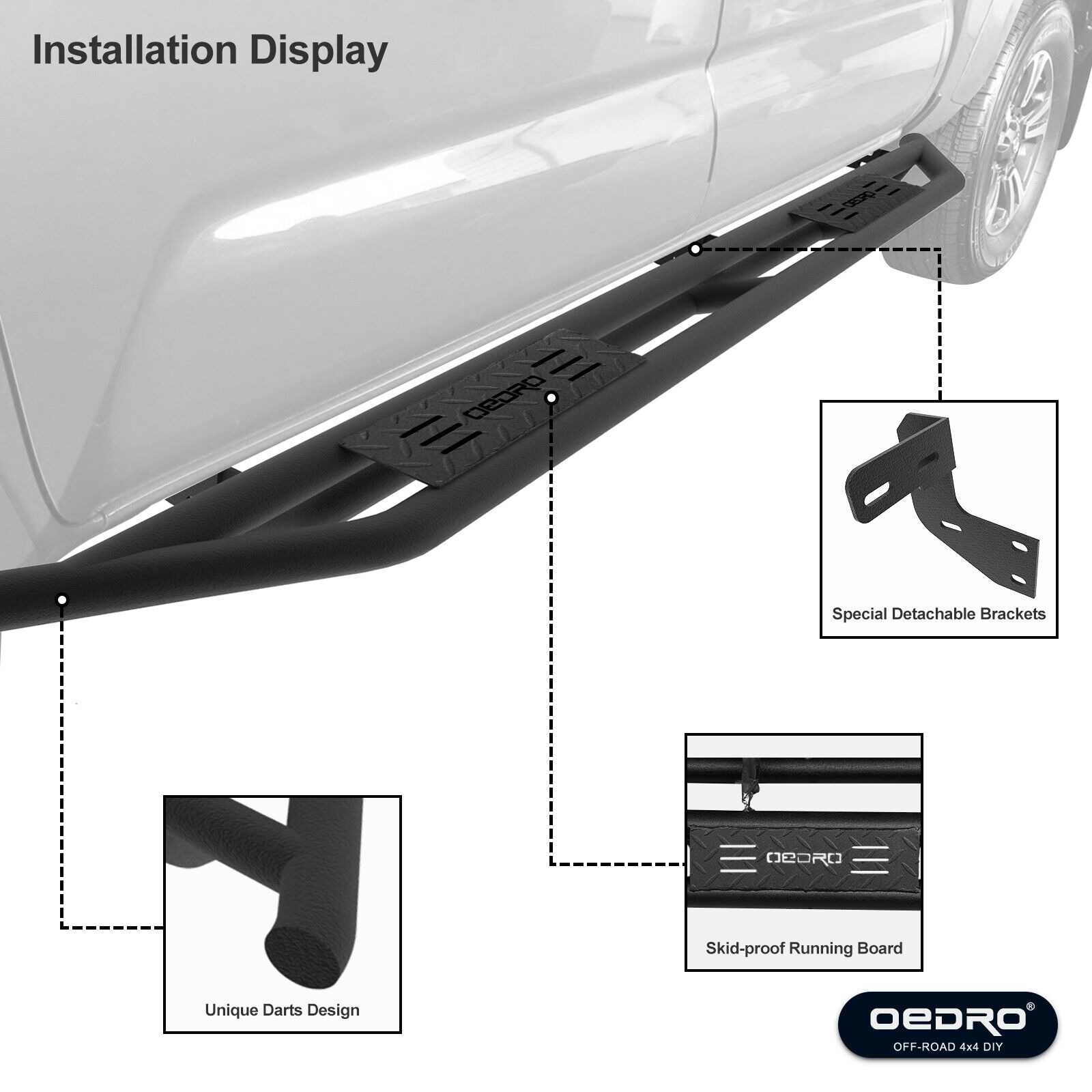 RVNI 6" Running Boards Side Step For 2005-2023 Toyota Tacoma Double Cab, Textured Black Rails Tube Nerf Bars