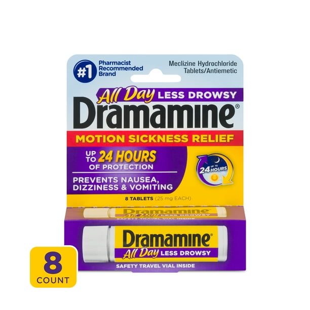 Dramamine All Day Less Drowsy Motion Sickness Relief, 8 Count Walmart