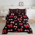 thumbnail image 3 of Feelyou Cartoon Ribbon Bow Bedding Comforter Set for Kids, Black Pink Bowknot Twin Comforter Sets, Kawaii Strawberry Reversible Bedding Set, Breathable Home Decor, 2 Pieces, 3 of 9