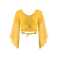 thumbnail image 5 of Doomiva Women's Belly Dance Dress Set Belly Tulle Flare Sleeve Crop Top with Chiffon Dance Skirt Yellow One Size, 5 of 7