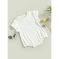 thumbnail image 3 of Faithtur Nouveau-Né d'Été Romper, Casual Manches Courtes Col Rond de Couleur Unie Bodysuit, 3 of 8
