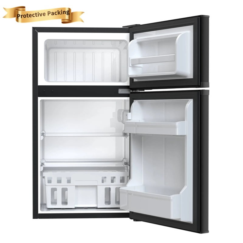 Auseo Two Door Mini Fridge 3.2 Cu.ft 115 Volt 60 Hz Low Noise Adjustable Temperature Suitable for Kitchen Living Room Office and Dormitory Black