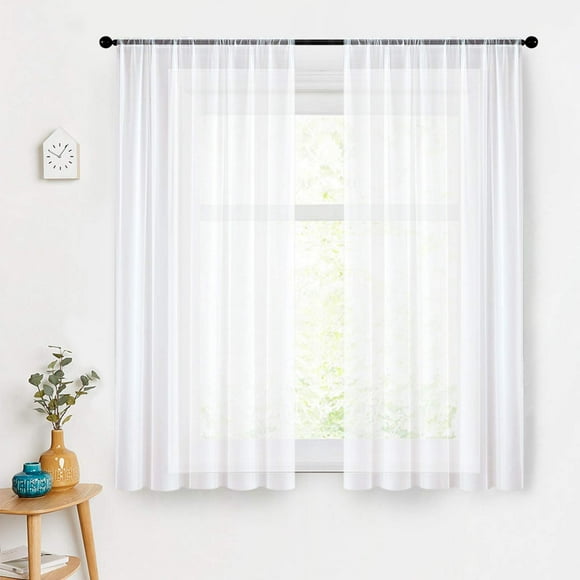 MRTREES Sheer Curtains 54 inch Length White Sheers Bedroom Voile Curtain Panels Window Treatment Set Living Room 2 Panels Rod Pocket