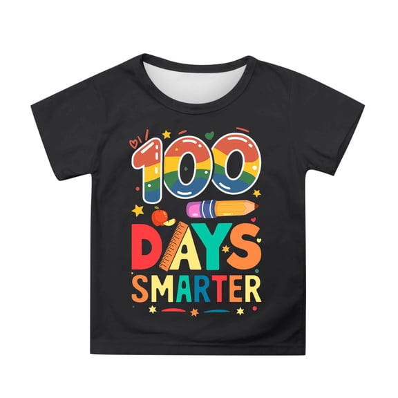 Tisuna Girls 100 Days Of School Tshirt Letter Print Short Sleeve Crew Neck Tops Comfortable Lightweight Child Toddler Summer Shirt Black Size 8-9 Years