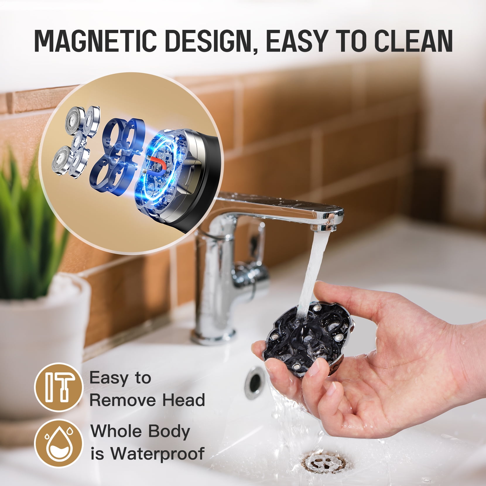 MPOW Upgraded 5D Magnetic Rotary Bald Head Shaver for Men – IPX7 Waterproof Electric Razor, Wet & Dry Use, LED Display, Cordless & Rechargeable with Type-C Charging
