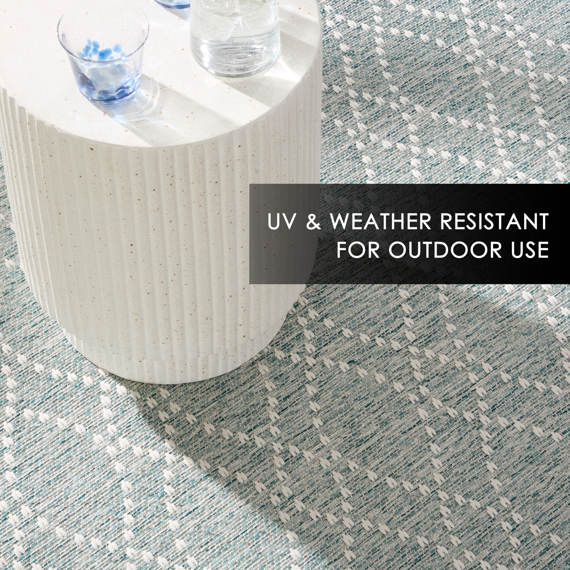 NICOLE MILLER NEW YORK Corin Distressed Indoor Outdoor Area Rug, UV Fade Resistant, Low Pile, Aqua/Cream, 5'2"x7'2"