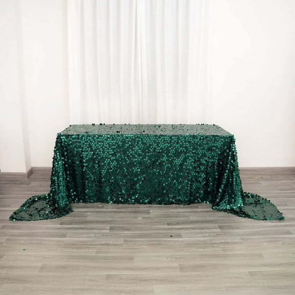 Efavormart 90"x156" Hunter Emerald Green Big Payette Sequin Rectangle Tablecloth Premium Table Cover Party Supplies for Baby Shower Tablecloth, Wedding Birthday Party, Banquet Decor