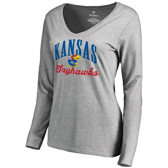 Women's Ash Kansas Jayhawks Victory Script Long Sleeve T-Shirt
