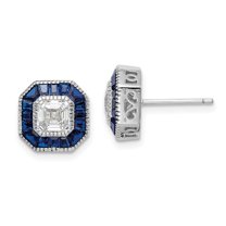 Primal Silver Sterling Silver Rhodium Plated Synthetic Blue Spinel and Cubic Zirconia Earrings